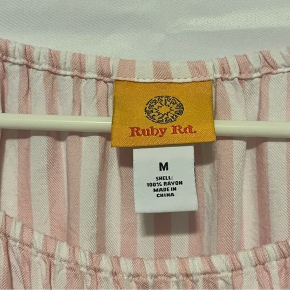 RUBY RD, Women’s, Pink/White Striped with Lace, Long Sleeve Blouse, Size Medium - Picture 11 of 14